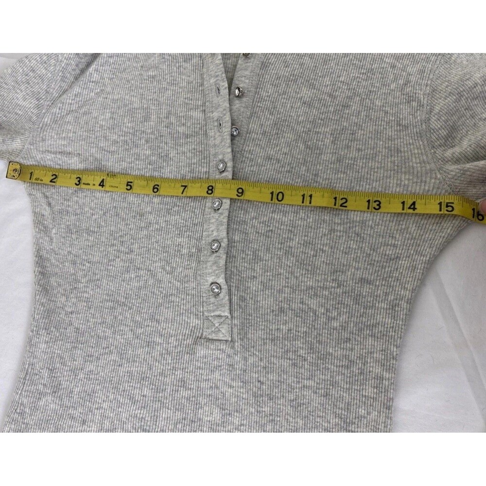 Vtg Y2K The Limited Henley Top Size S Ribbed Gray Bella Swan USA Rhinestone - Picture 11 of 13